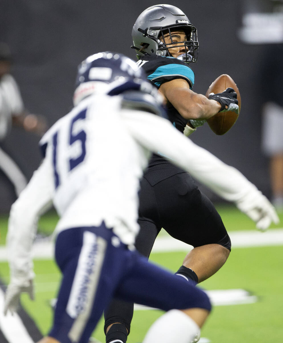 Silverado running back Donavyn Pellot (2) runs toward the endzone for a touchdown followed by S ...