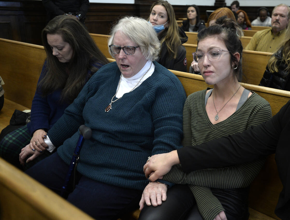 From left, Kariann Swart, Joseph Rosembaum's fiancee; Susan Hughe, Anthony Huber's great aunt; ...