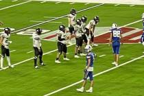 Female football player Ana Tausinga (white jersey, third from left), a sophomore at Virgin Vall ...