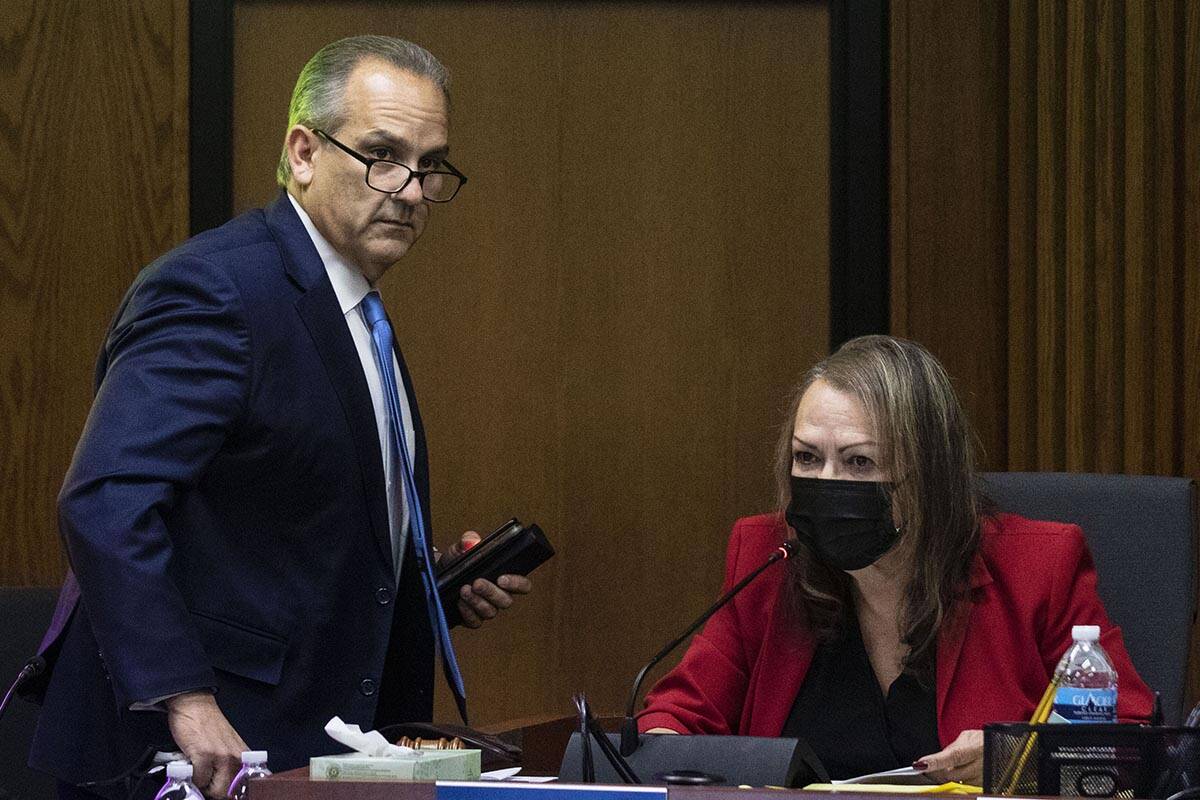 Superintendent Jesus Jara leaves the Clark County School Board meeting after the board of trust ...