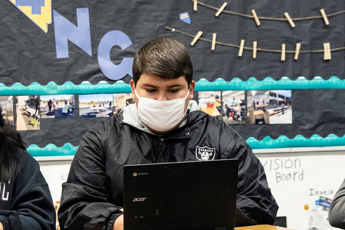 Chaparral High School student Joseph McNicol, 17, works during a Jobs 4 Nevada Graduates (J4NG) ...