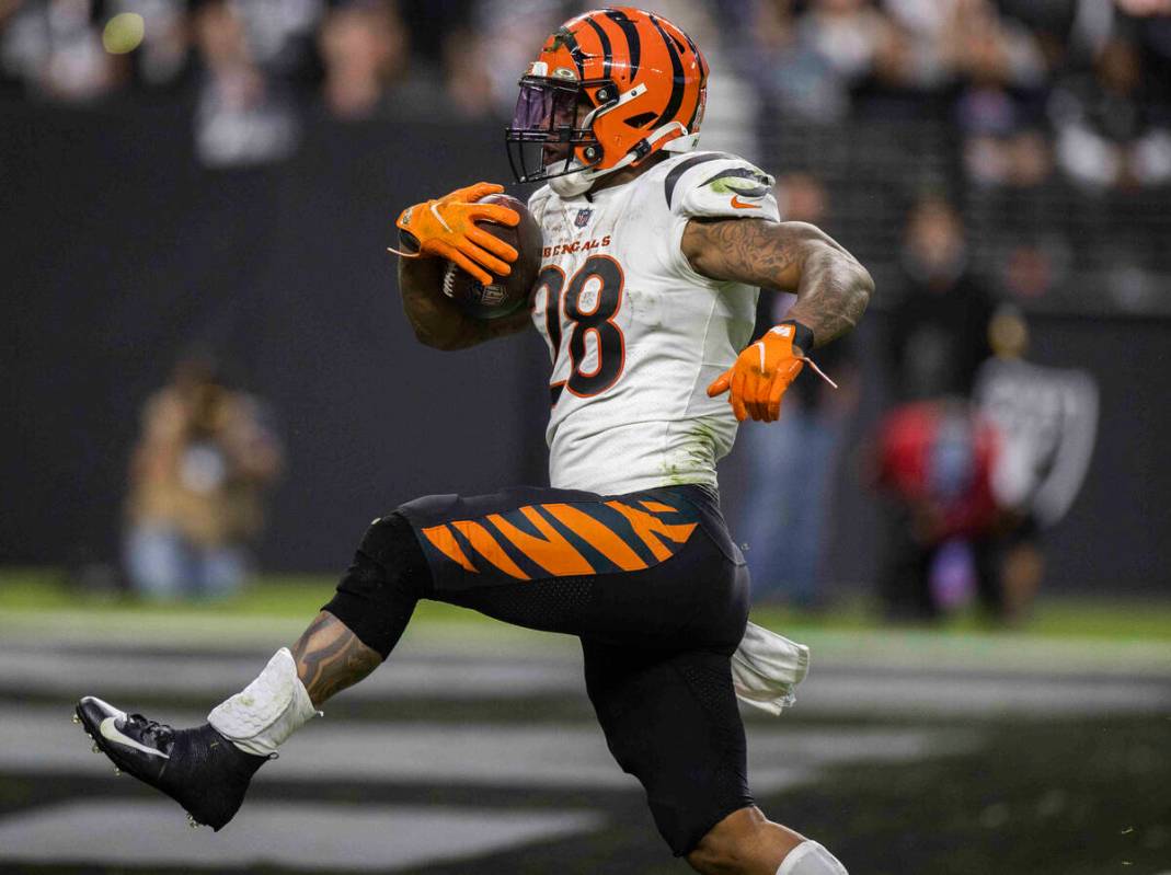 Cincinnati Bengals running back Joe Mixon (28) rushes for a second half touchdown during an NFL ...