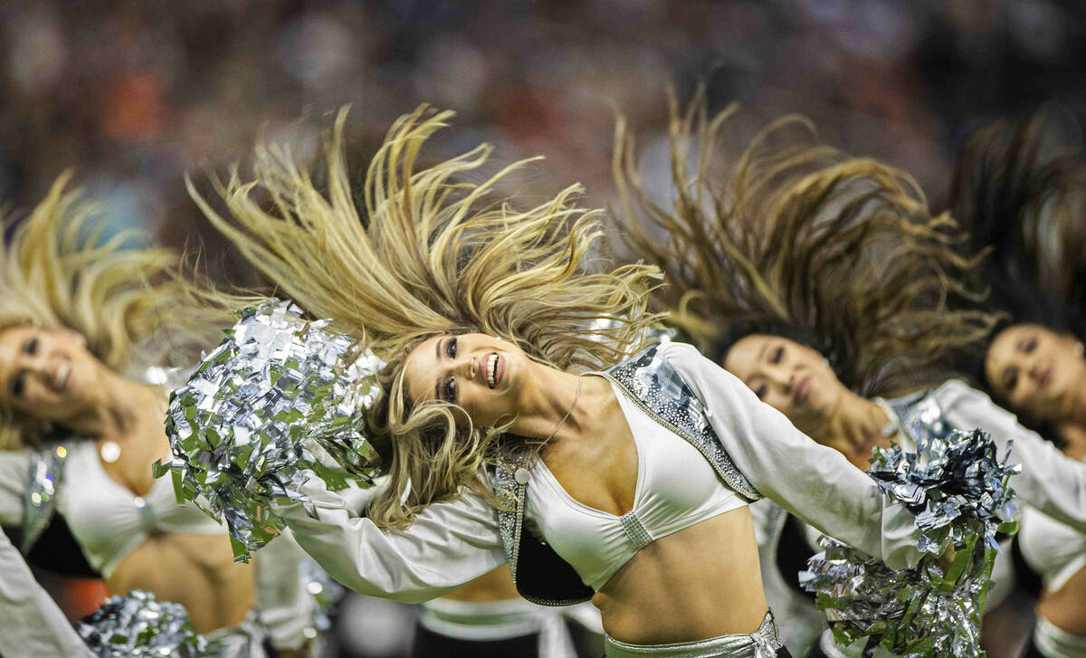 The Raiderettes perform in the second half during an NFL football game on Sunday, Nov. 21, 2021 ...