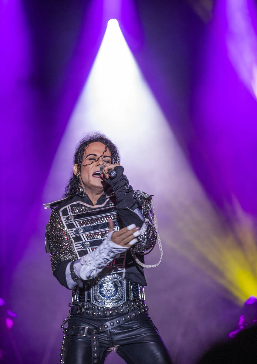 Jalles Franca as Michael Jackson sings during the opening performance of MJ Live at The STRAT b ...