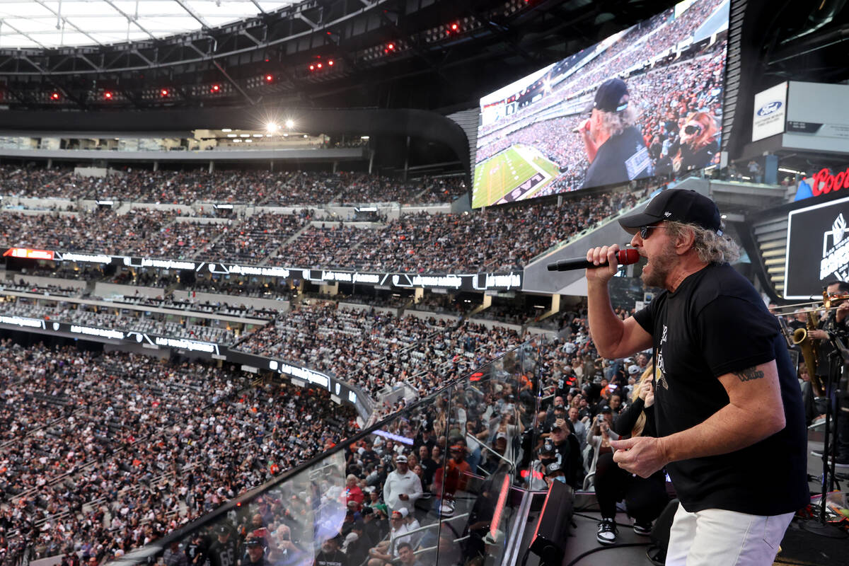 Sammy Hagar performs with David Perrico and the Raiders House Band during halftime as the Raide ...