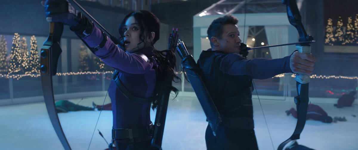 (L-R): Kate Bishop (Hailee Steinfeld) and Hawkeye/Clint Barton (Jeremy Renner) in Marvel Studio ...