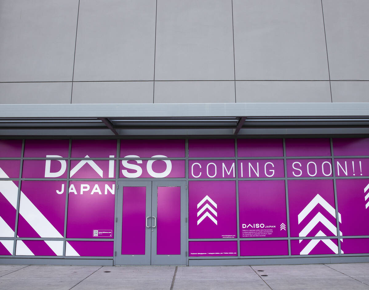 A signage indicating the opening of Daiso, a Japanese discount store very popular in California ...