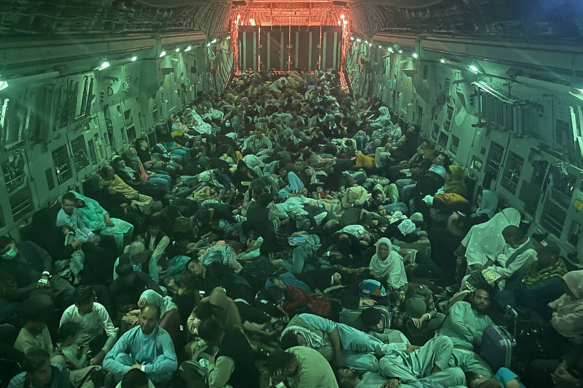 Afghan evacuees onboard a U.S. Air Force C-17 aircraft. (U.S. Air Force)