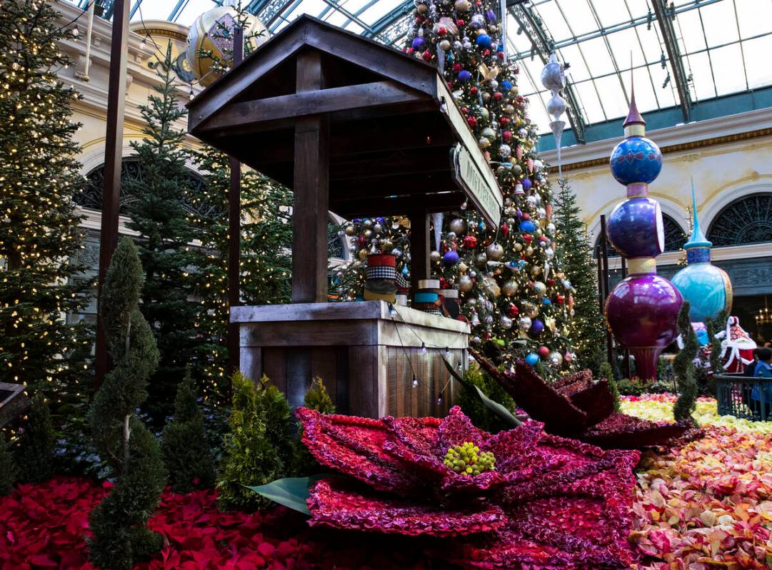 The Bellagio Conservatory's holiday display "Holiday Time" is shown, on Tuesday, Nov. 23, 2021, ...