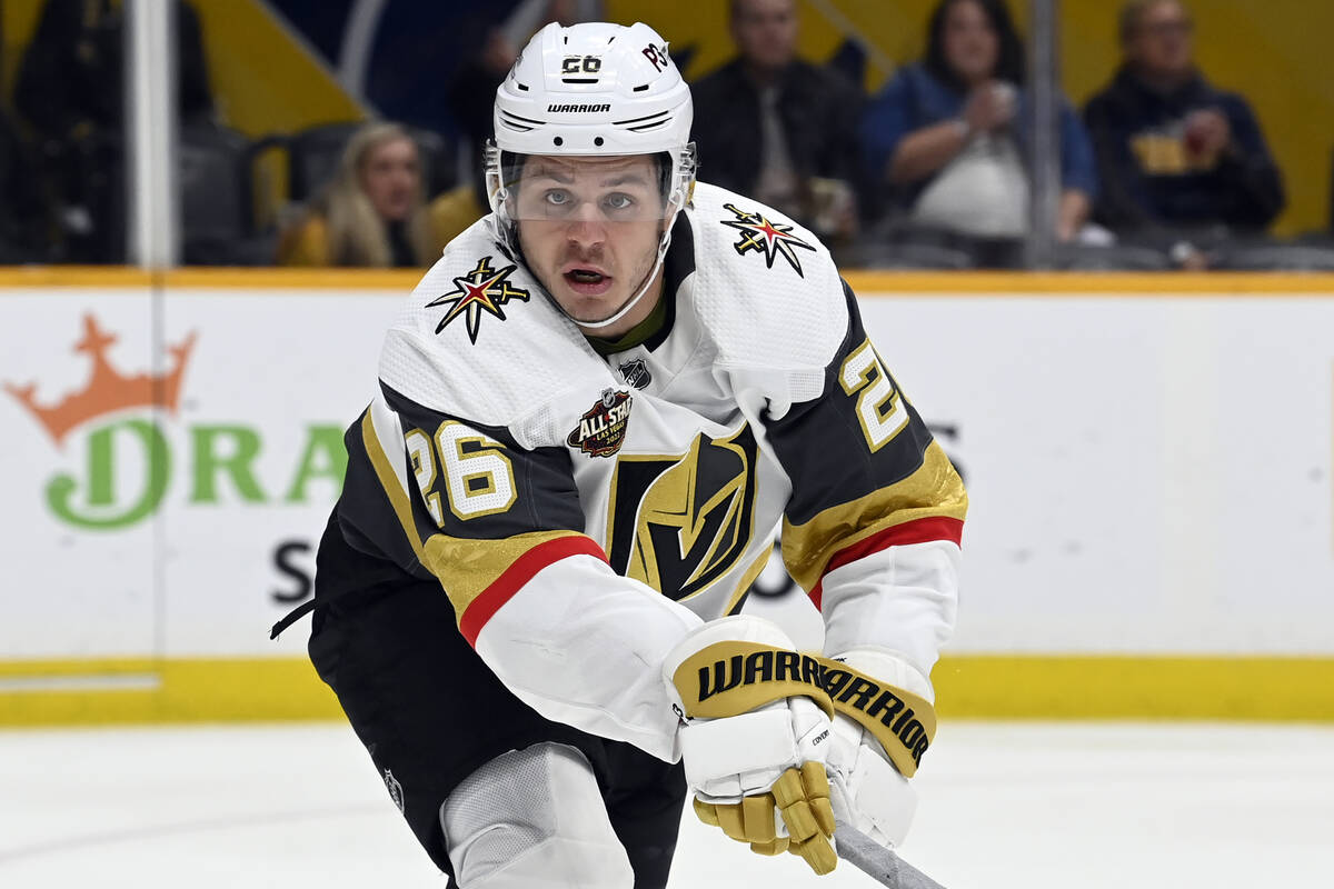 Vegas Golden Knights center Mattias Janmark (26) plays against the Nashville Predators during t ...