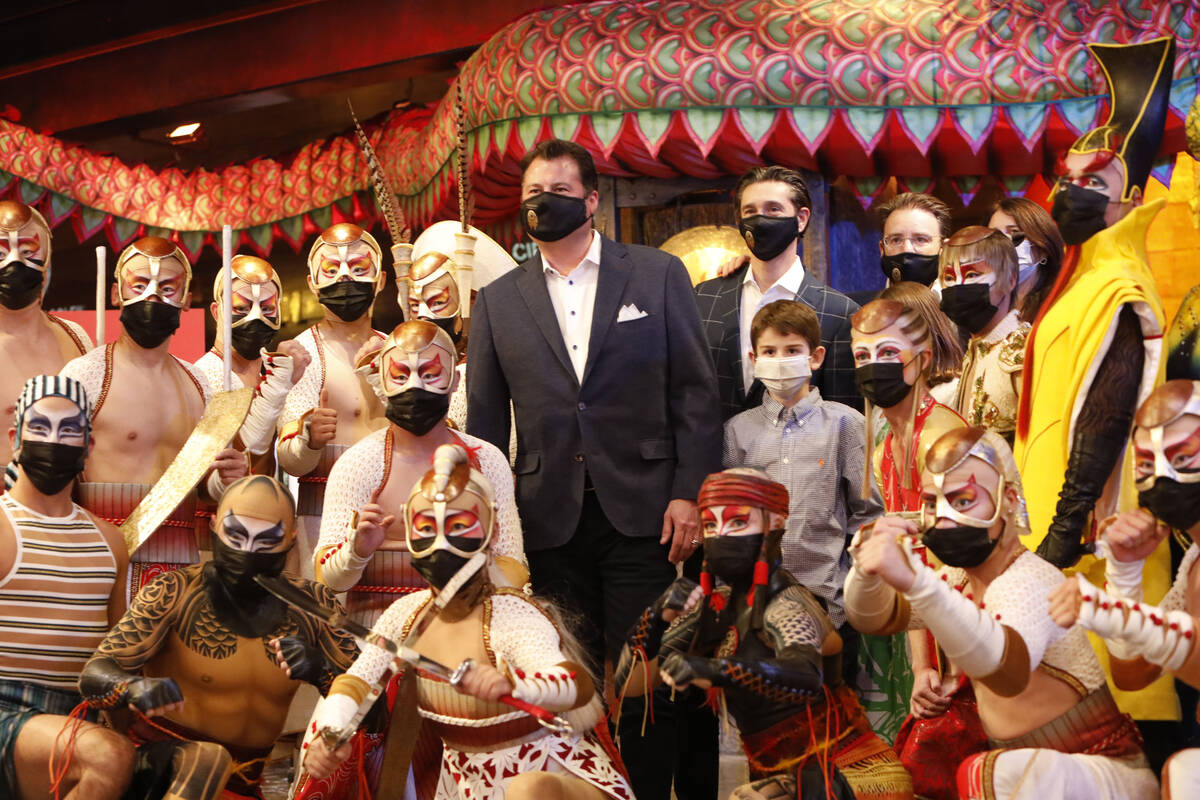 Cirque Du Soleil's KÀ artists pose for a photo with Eric Grilly, senior vice president of Resi ...