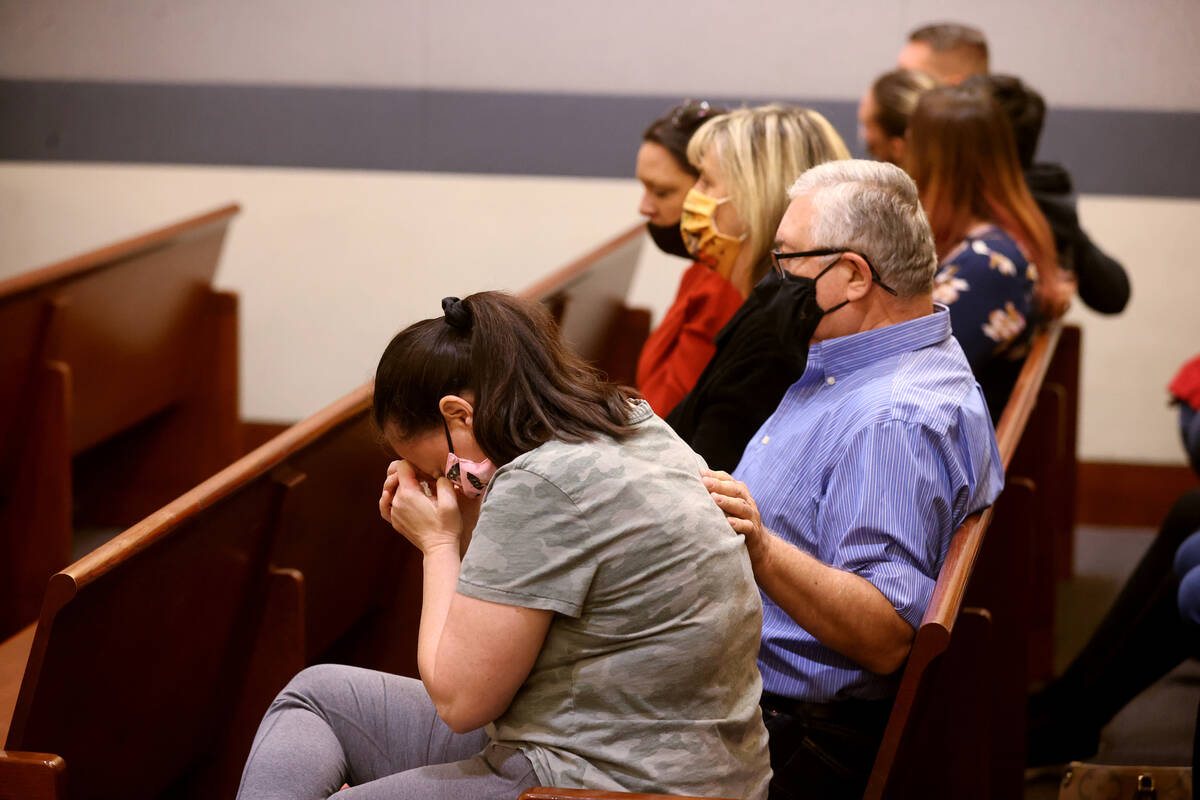 Family of Jacob Hughey react during a bail hearing at the Regional Justice Center in Las Vegas ...