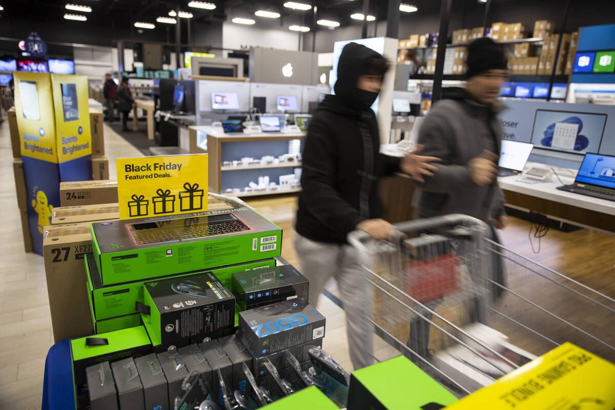 People shop during Black Friday at Best Buy, 7200 Arroyo Crossing Pkwy, in Las Vegas, Friday, N ...