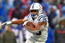 Indianapolis Colts running back Jonathan Taylor (28) plays during the second half of an NFL foo ...