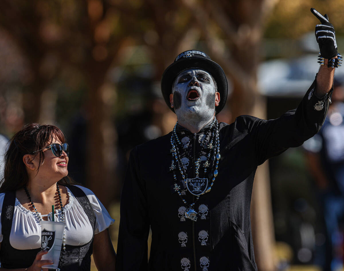 Raiders fans before the start of an NFL football game against the Dallas Cowboys on Thursday, N ...