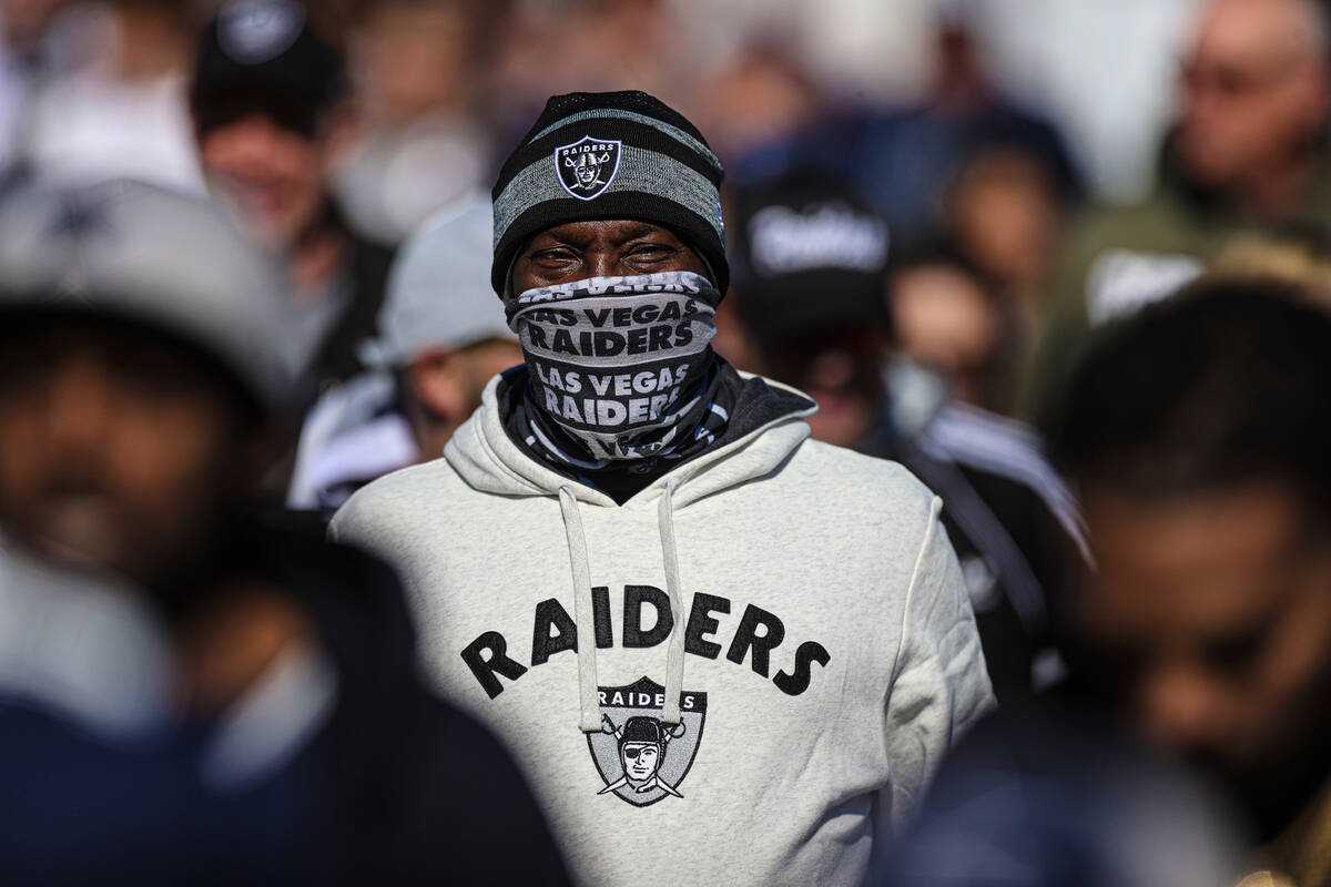 Raiders fans before the start of an NFL football game against the Dallas Cowboys on Thursday, N ...