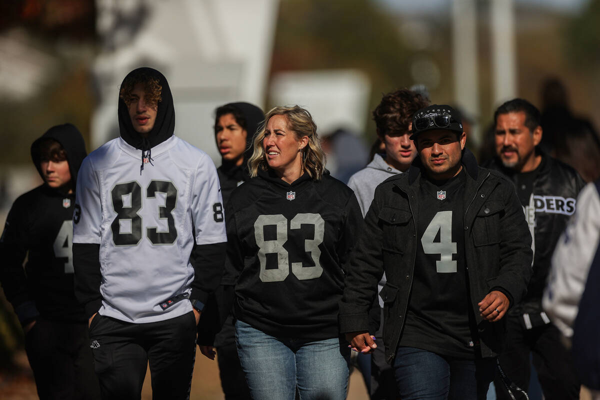 Raiders fans before the start of an NFL football game against the Dallas Cowboys on Thursday, N ...