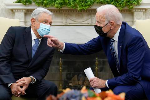 President Joe Biden meets with Mexican President Andrés Manuel López Obrador in the O ...