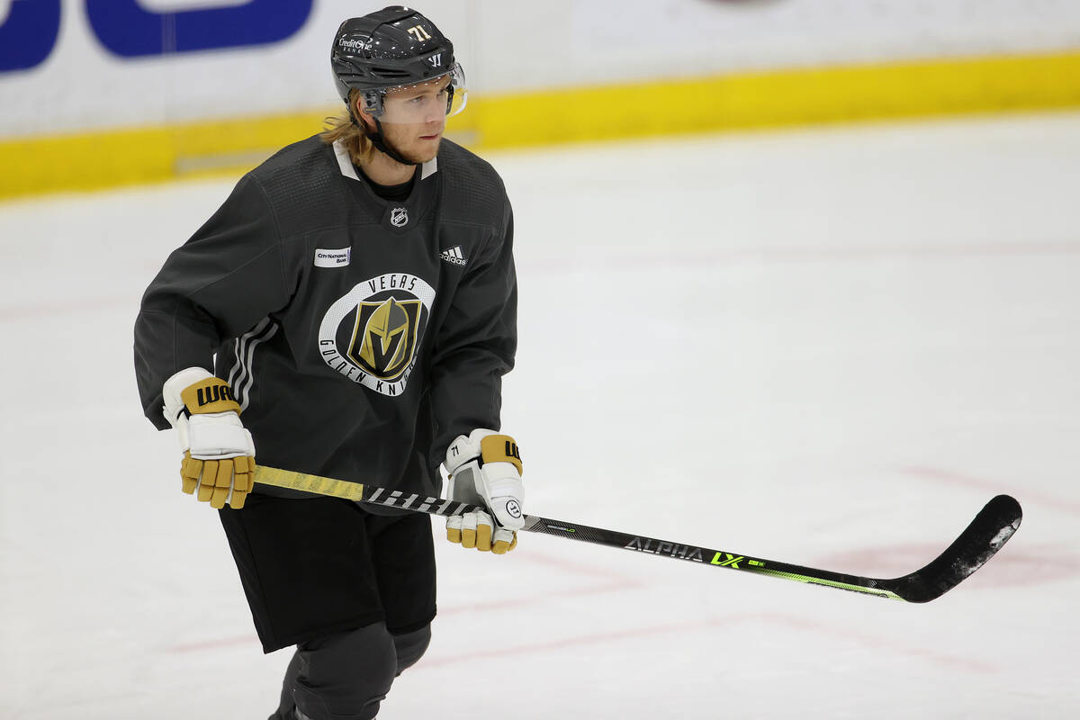 Vegas Golden Knights center William Karlsson (71) during a team practice at City National Arena ...