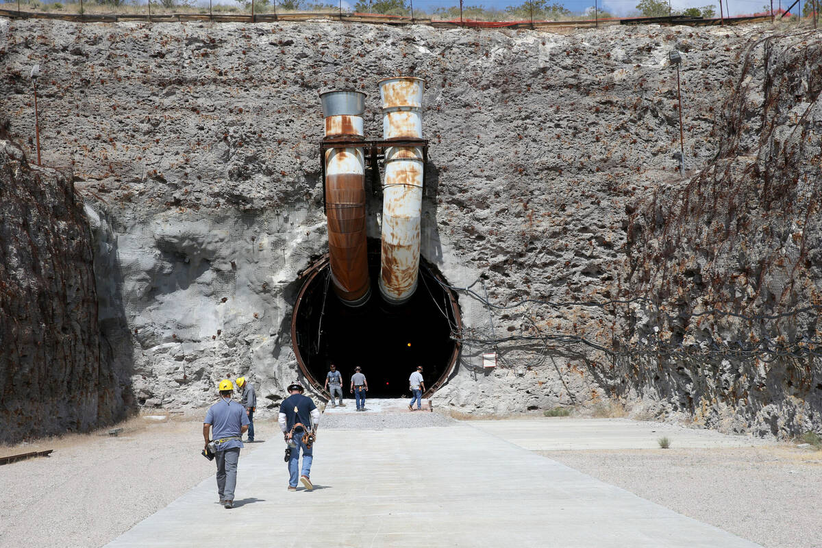 This May 31, 2019, file photo shows the south portal to a five mile tunnel in Yucca Mountain, 9 ...
