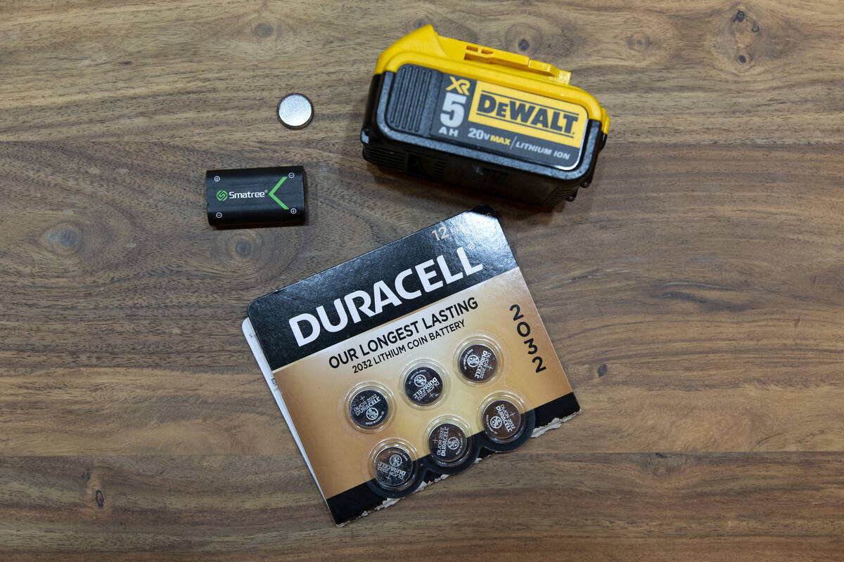 Batteries containing lithium are displayed at Republic Services on Friday, Oct. 22, 2021, in No ...