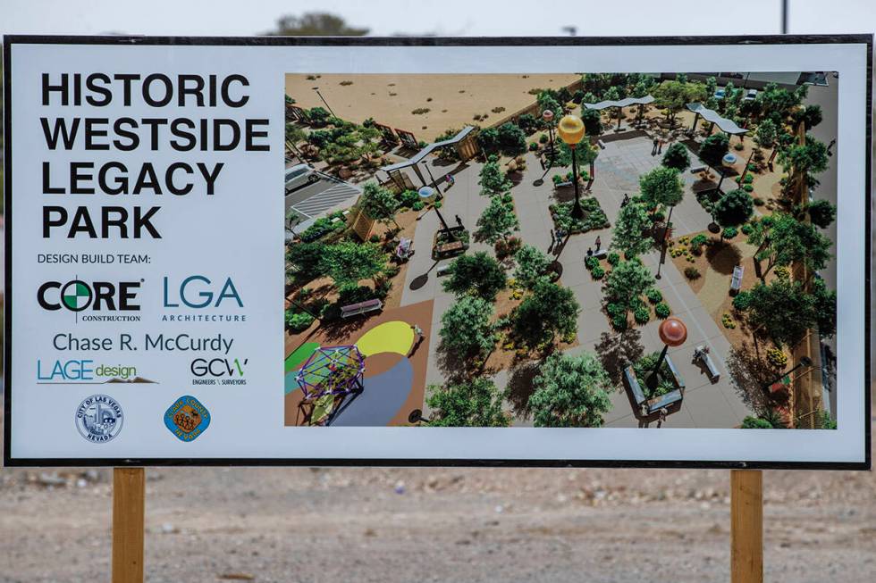 Sign posted as construction on Historic Westside Legacy Park, a partnership between the city of ...
