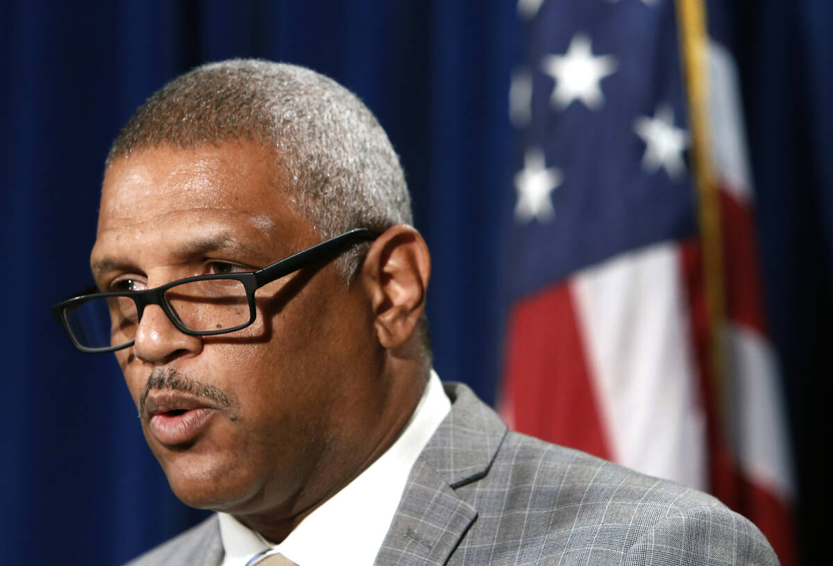 Former Las Vegas Metro Police Capt. Robert Plummer speaks during a press conference in Las Vega ...