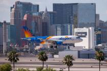 An Allegiant Air flight prepares to land at McCarran International Airport in Las Vegas in 2018 ...