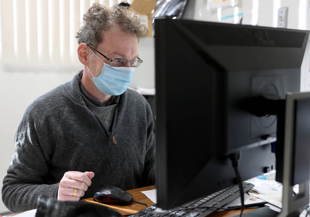 Professor Oliver Tschauner works in his office at UNLV Monday, Nov. 22, 2021. Tschauner led a t ...