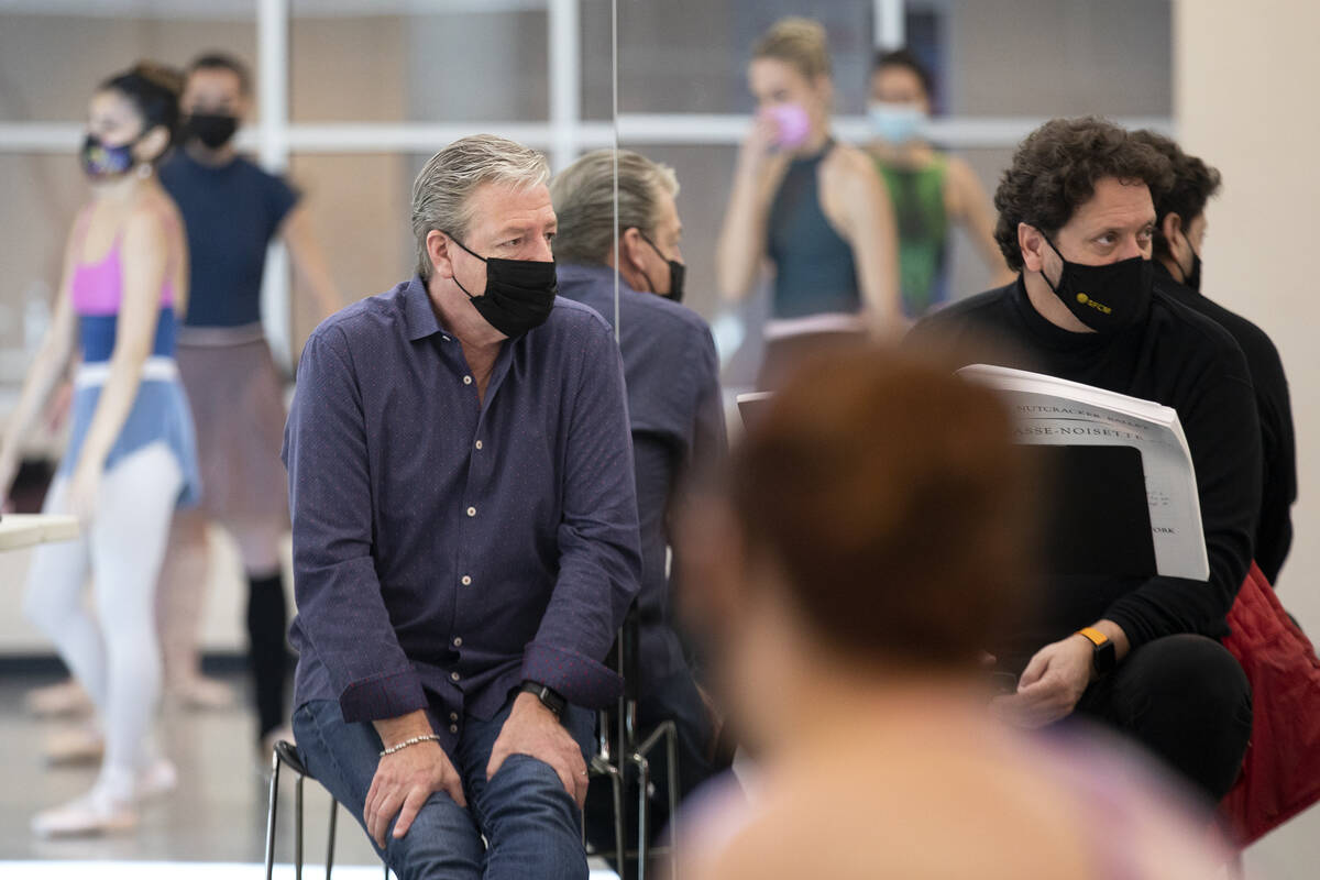 Roy Kaiser, left, artistic director for Nevada Ballet Theatre, watches a rehearsal for the upco ...