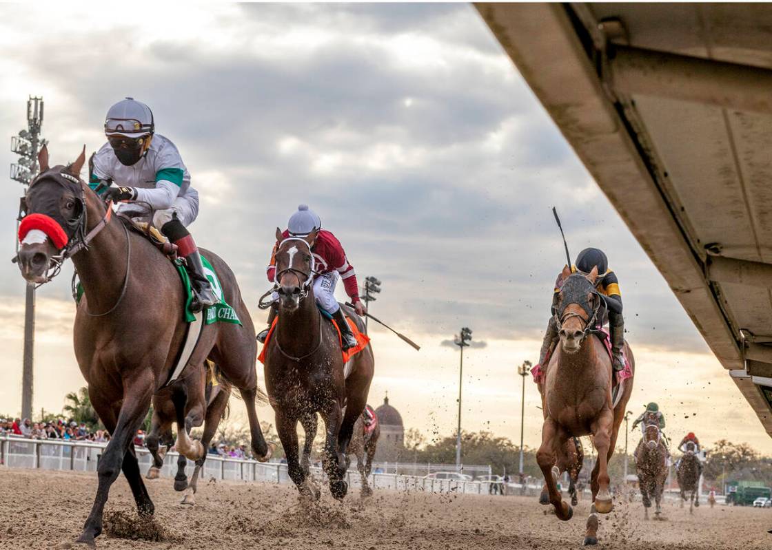 In this image provided by Hodges Photography, Hot Rod Charlie, left, with Joel Rosario aboard, ...