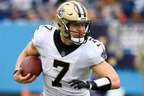 New Orleans Saints' Taysom Hill plays against the Tennessee Titans in an NFL football game Sund ...