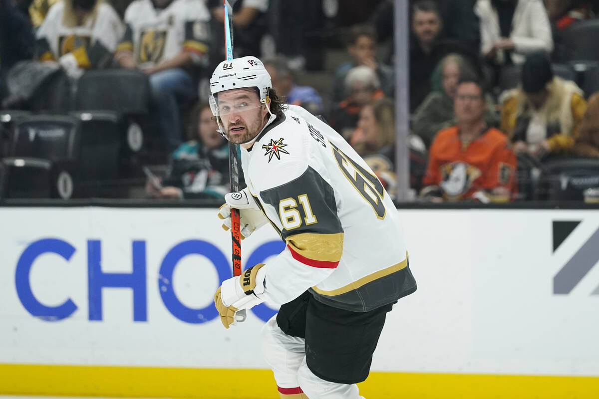 Vegas Golden Knights' Mark Stone skates during the first period of an NHL hockey game against t ...