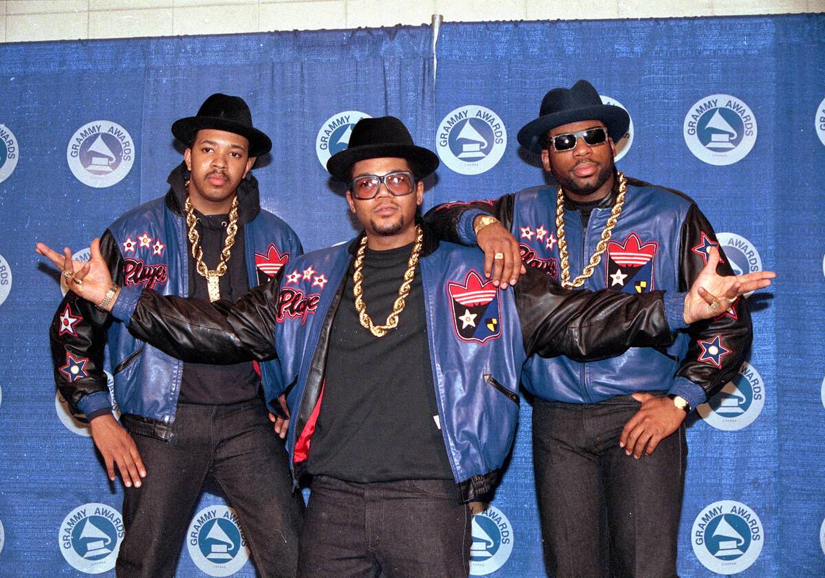 The rap group Run DMC poses at the 31st annual Grammy Awards in New York City IN THIS March 2, ...