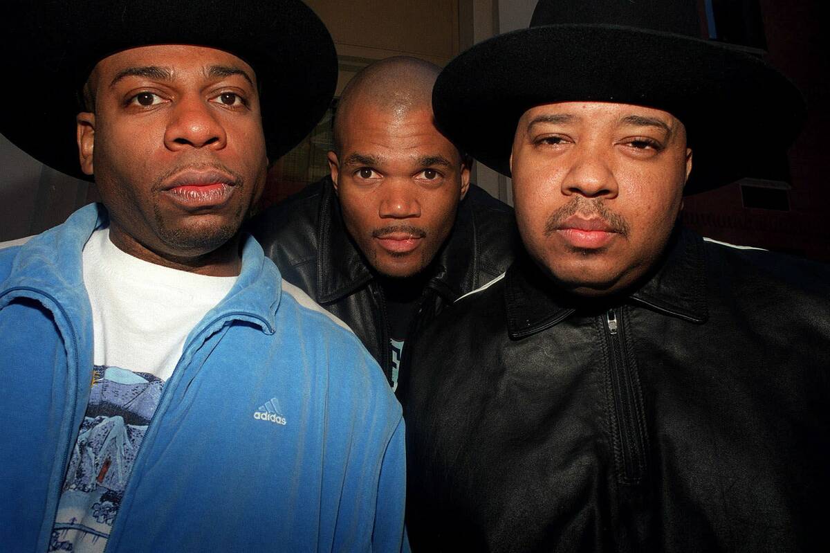 Rap trio Run DMC poses in New York, April 5, 2001. From left are Jam Master Jay (Jason Mizell), ...