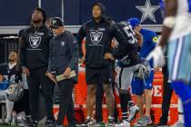 Raiders tight end Darren Waller (83) stands on the sideline with his hands on his hips during t ...