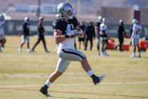 Raiders running back Sutton Smith (41) makes a catch during practice at Raiders headquarters at ...