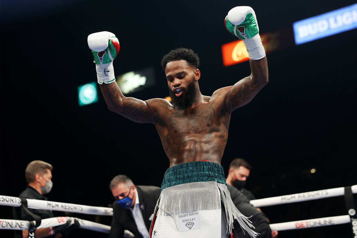 Montana Love celebrates his technical knockout win in third round of a super lightweight bout a ...