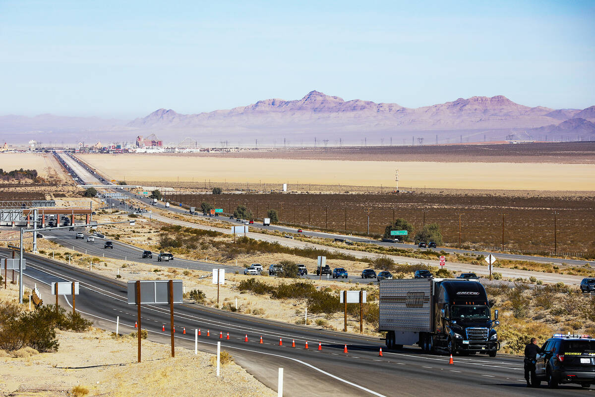 Interstate 15 at the Nevada-California border on Sunday, Dec. 5, 2021. (Rachel Aston/Las Vegas ...
