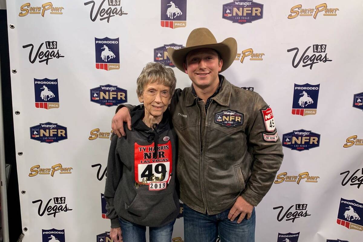 Peggy Harris, left, is shown with her grandson Ty Harris during the 2019 National Finals Rodeo ...