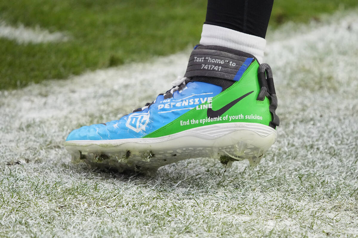 Las Vegas Raiders defensive end Solomon Thomas (92) wears My Cause My Cleats shoes before an NF ...