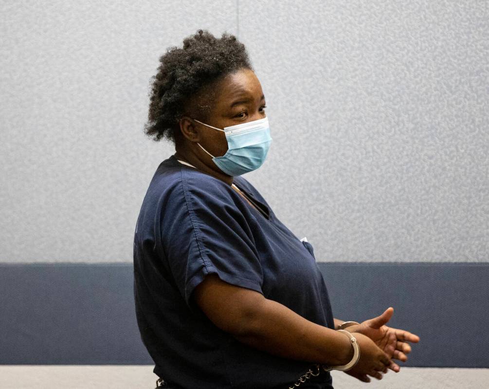Jaquitta Madison appears in court at the Regional Justice Center, on Tuesday, Dec. 7, 2021, in ...