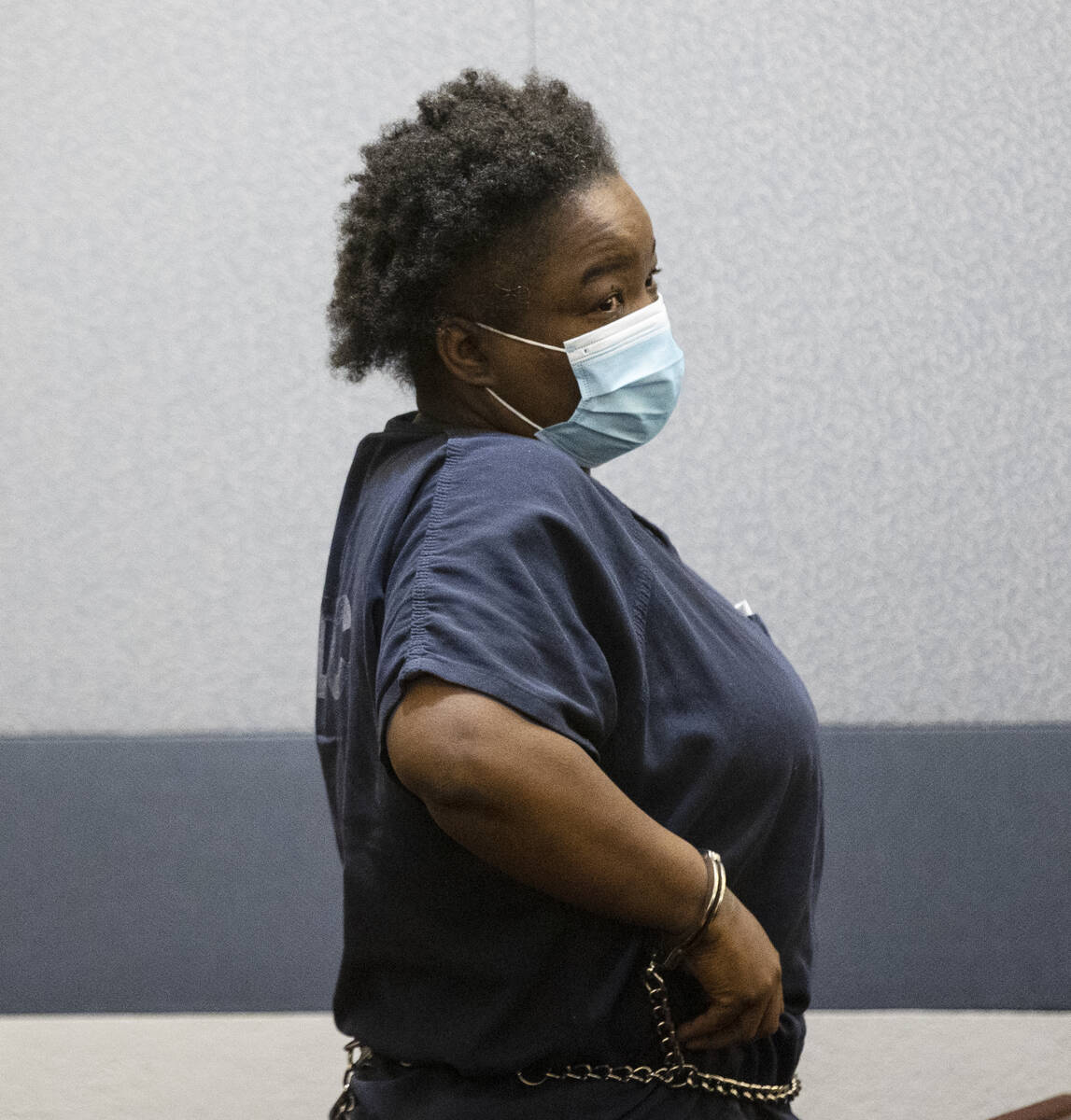 Jaquitta Madison appears in court at the Regional Justice Center, on Tuesday, Dec. 7, 2021, in ...