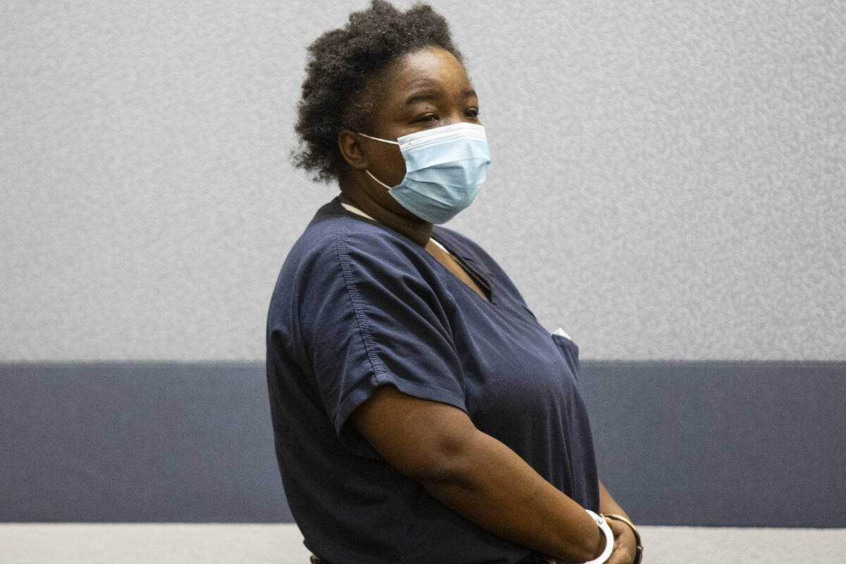 Jaquitta Madison appears in court at the Regional Justice Center, on Tuesday, Dec. 7, 2021, in ...