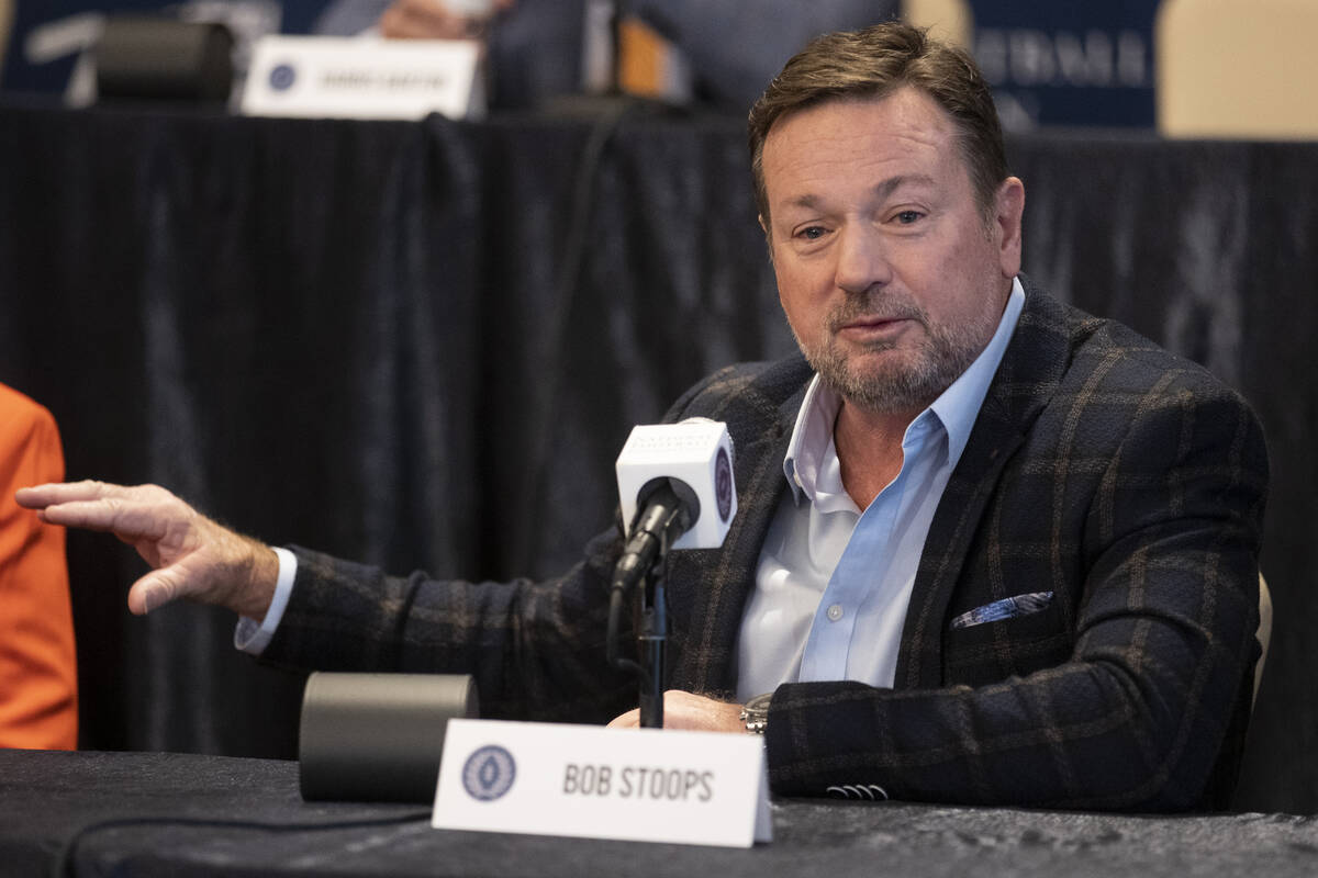 Inductee Bob Stoops speaks during the College Football Hall of Fame introduction ceremony of th ...
