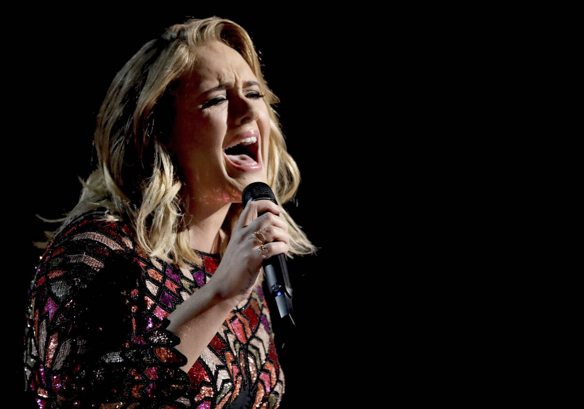 In this Feb. 12, 2017, file photo, Adele performs "Hello" at the 59th annual Grammy Awards in L ...