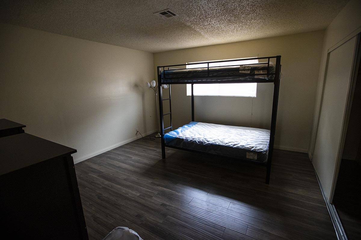 A bedroom at a home that is part of the new transitional rehousing program by the Nevada Partne ...