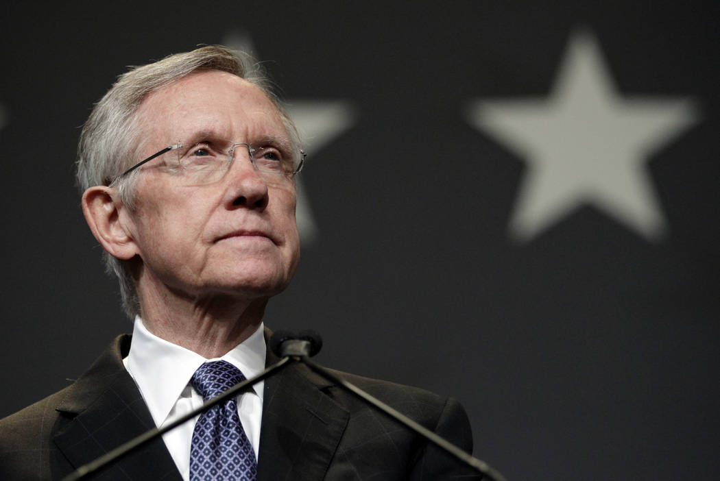 Sen. Harry Reid, D-Nev., speaks during the Nevada State Democratic election night party after d ...