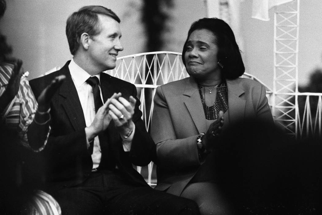 U.S. Sen. Harry Reid, D-Nev., with the widow of slain civil rights leader Martin Luther King Jr ...