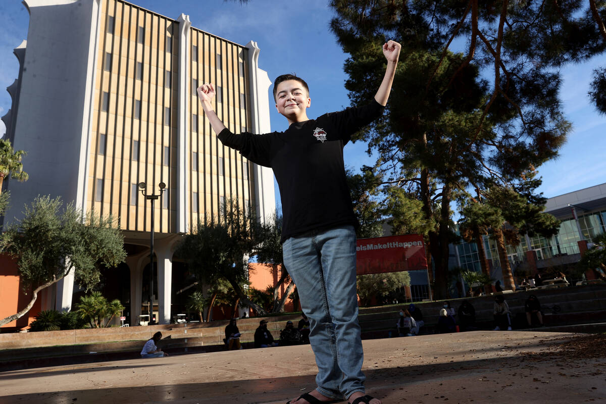 Fifteen-year-old Jack Rico, at UNLV Wednesday, Dec. 8, 2021, is graduating magna cum laude this ...